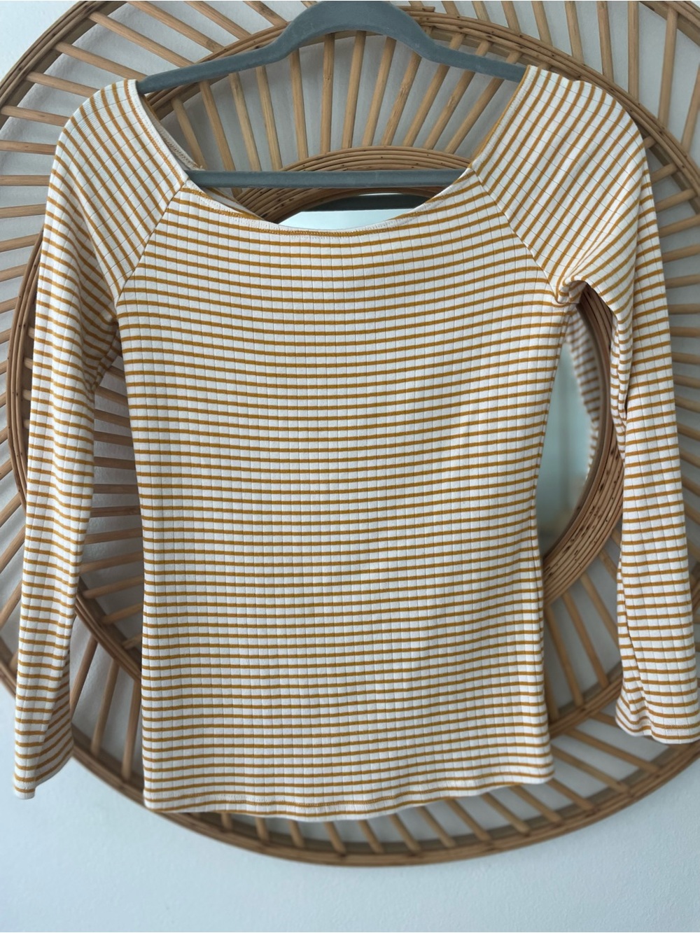 American Apparel Ribbed Scoop Neck Long Sleeve Tee - Mustard & White